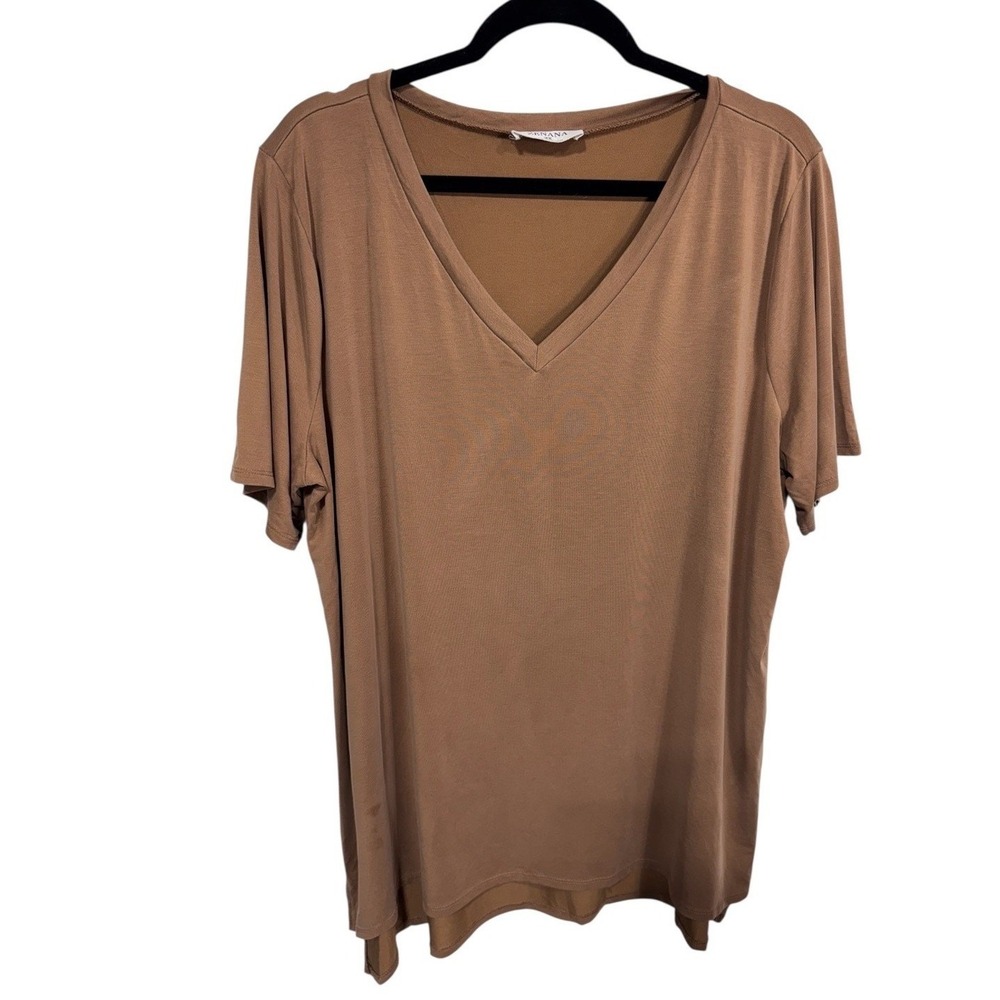 Zenana Camel Brown V-Neck Short Sleeve Stretch Tunic Top‎ Soft Knit Women's 2X